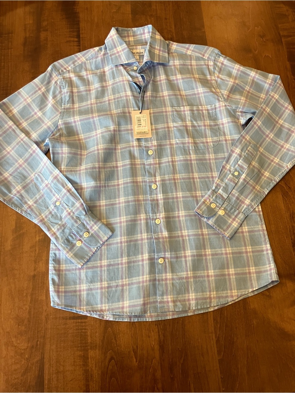 Peter Millar Crown Pawley Summer Soft Cotton Blue Purple Plaid Shirt NWT  Small
